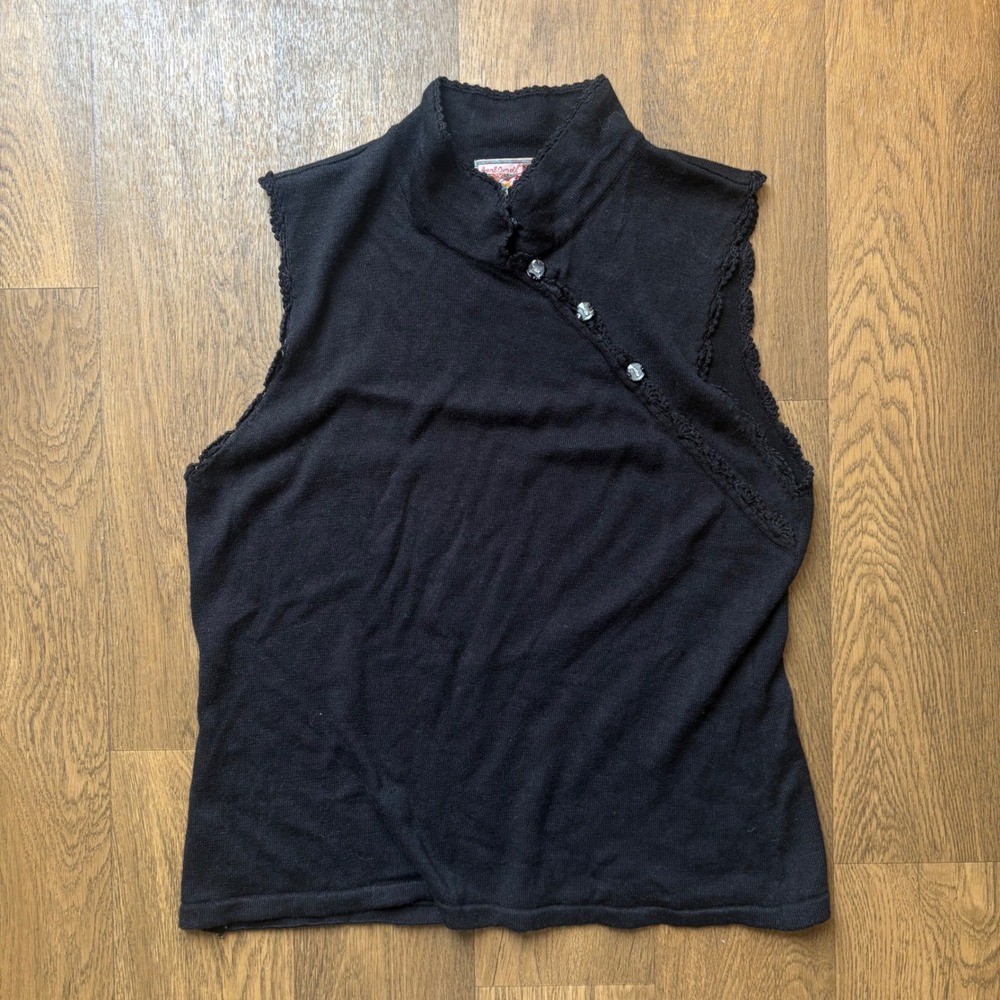 Vintage 1990's April Cornell Womens Boho Style Black Mock Neck Sleeveless Top